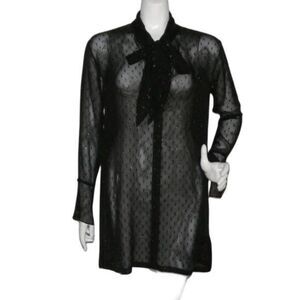 THEORY Sheer Dress, 2, NEEDS SLIP, Black, Secretary Bow, Metallic Swiss Dots